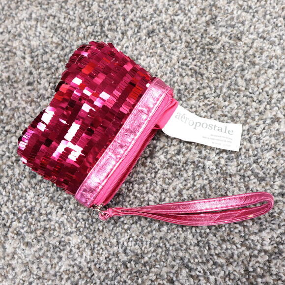 Y2K Aéropostale Hot Pink Sequin Coin Purse Clutch Wristlet - Picture 5 of 7